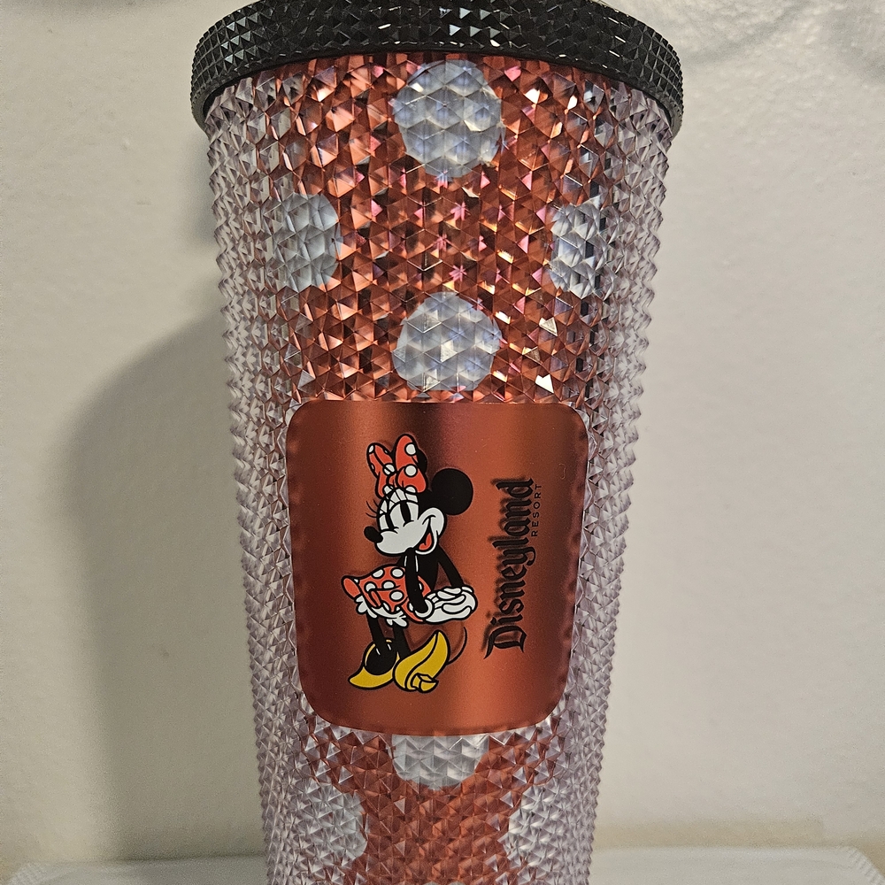 NEW Disneyland Starbucks  Minnie Spotted Red Studded Tumbler w/ bow straw